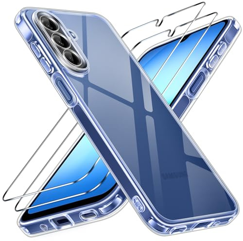 ivoler for Samsung A17 Phone Case with 2 Pieces Tempered Glass, Military-Grade Protection, Transparent Anti-Shock Cover for Galaxy A17 5G / A17 4G - Clear