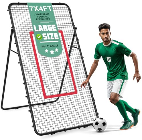 Volleyball Rebounder Netz,1.2M x 2.2M Fußball-Rebounder mit Ziel, Trainingsgerät verstellbarem Winkel & Trainingshütchen für Lacrosse Baseball Sportübungen für Garten, drinnen und draußen Schwarz