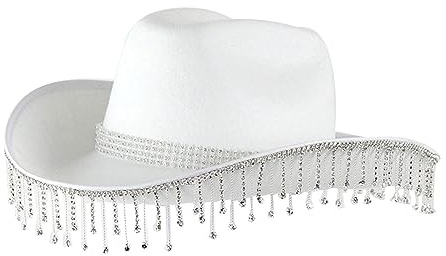Accesorios Disfraz Sombrero de Copa de Boda con Flecos de de imitación para de Color sólido para Mujer, Sombrero de Vaquero Occidental Vaquera Gorro (White, One Size)