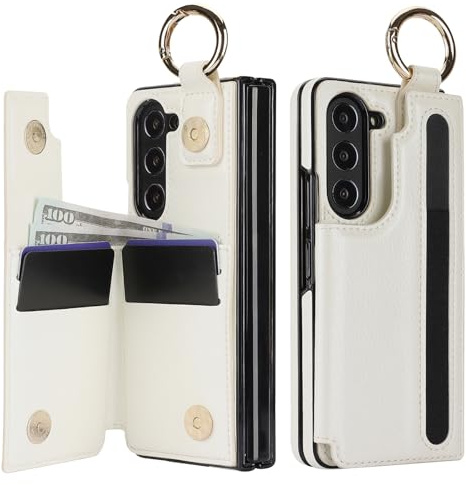 Konstreet for Samsung Galaxy Z Fold 7 Case with Credit Card Holder S Pen Holder and Cash Slot Fashion Design Luxury Business Retro Leather Magnetic Closure Cover- White