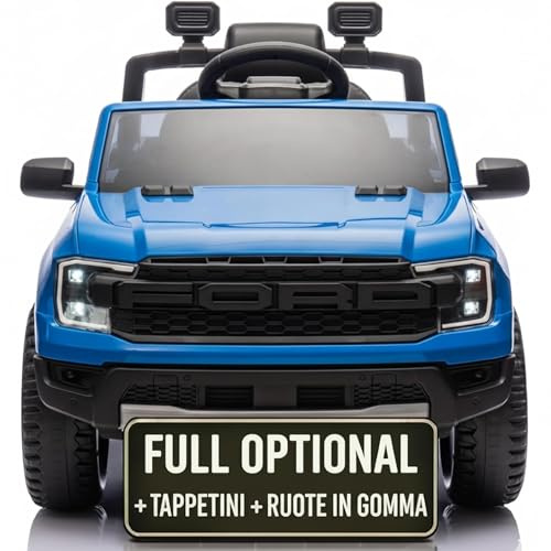 TOYSCAR Auto Elettrica per Bambini Ford Ranger Raptor 12 Volt Ruote in Gomma Sedile in Pelle Porte Apribili Telecomando Tappetino (Blu)