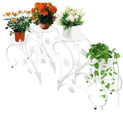 ureggvbu 2 Stücke Blumenständer Pflanzenständer Eisen Blumentopf Halter Indoor Outdoor Blumenregal 45 * 20 * 41cm Für Patio,Garten Blumenbank Gold (Weiß)
