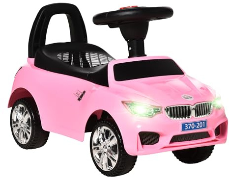 HOMCOM Porteur Enfants Voiture, véhicule à Pousser avec Coffre à Jouets, klaxon, phares et Musique, développe la motricité de Votre Enfant, 18-36 Mois, Rose