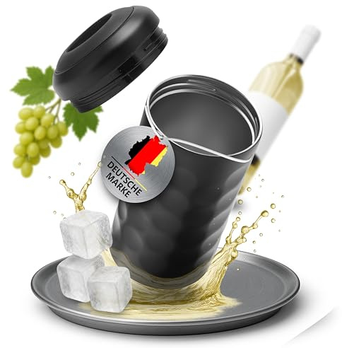 Merkaro - ARKTIS Weinkühler Edelstahl – stilvolles Einschenken direkt im Kühler | Vakuum-Isolierter Flaschenkühler für Wein, Sekt, Champagner - doppelwandig (Schwarz)
