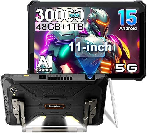 QDWANGUK Active 12 PRO 5G Projector Tablet, Android 15 Rugged Tablet,30000mAh Battery,11'' Display 48GB RAM+1TB ROM Outdoor Tablets,108MP+50MP Camera,Camping Light/WiFi 6E/BT 5.4/GPS/Dual 5G