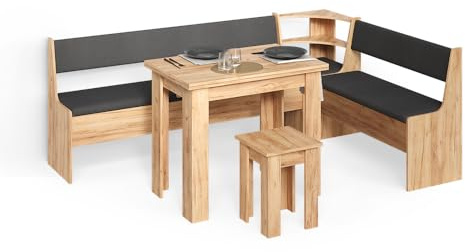 Livinity Combinazione di panche e tavolo ad angolo Tiberio, Rovere dorato, 210 x 150 cm con tavolo