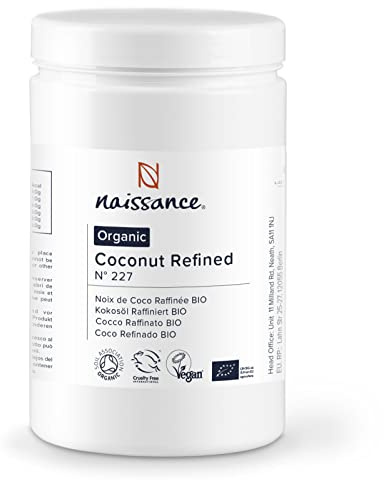 Naissance Organic Refined Coconut (Solid) Olja (#227) 1kg - Pure, Natural, Certified Organic, Cruelty Free, Vegan - Hydrating & Hydrating - Idealisk för aromaterapi, hudvård, hårvård & DIY skönhet