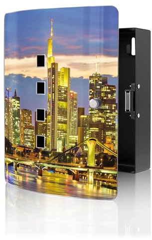 banjado Design Schlüsselkasten aus Edelstahl für 10 Schlüssel - Schlüsselschrank zur Schlüssel Aufbewahrung 24 x 21,5 x 7cm groß mit praktischem Magnetverschluss - Motiv Frankfurt Main
