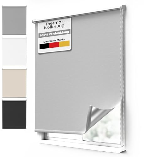 Rapid Teck Klemm Verdunklungsrollo ohne Bohren – 85cm x 150cm Beige/Thermo Rollos für Fenster ohne Bohren - Fensterrollo innen ohne Bohren - Thermorollo ohne Bohren inkl. Zubehör