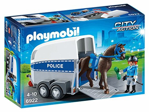 PLAYMOBIL City Action 6922 Polizeipferd mit Anhänger inklusive Reiterin und Zubehör, ab 4 Jahren