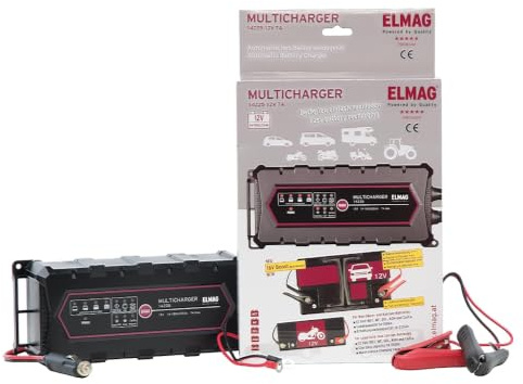 ELMAG MULTICHARGER 14225 | 12 V Automatisches Batterieladegerät | 7 A | für Nass-, GEL-, AGM- & Ca/Ca-Batterien | IP65 | Netzteilfunktion | inkl. Zubehör