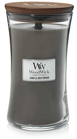 WoodWick Grande bougie parfumée en forme de sablier | Sable & Bois flotté | avec mèche crépitante | Durée de combustion : jusqu'à 130 heures