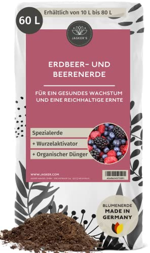 Jasker's JASKERS® Bio-Erdbeererde 60 L | Erdbeerenerde Für schmackhafte Früchte | Mit Dünger & Wurzelaktivator