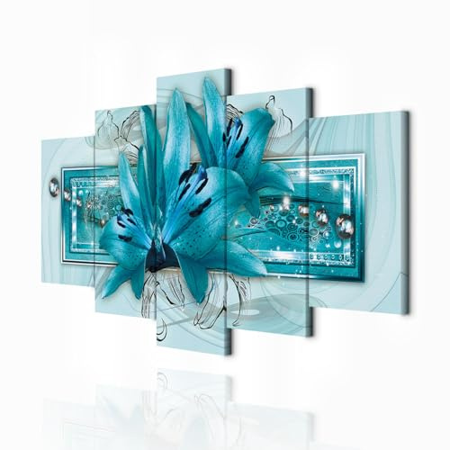decomonkey Wandbilder Blumen Lilien 200x100 cm 5 Teilig Leinwandbilder | Bild auf Leinwand, Kunstdruck, Wanddeko, Wohnzimmer, Wanddekoration, Abstrakt