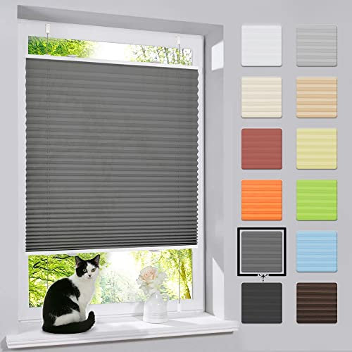 bobodeco Plissee ohne Bohren Klemmfix Faltrollo Jalousie Anthrazit 80x120cm (BxH), Plisseerollo Sichtschutz und Sonnenschutz Blickdicht Easyfix lichtdurchlässig Rollo für Fenster & Tür