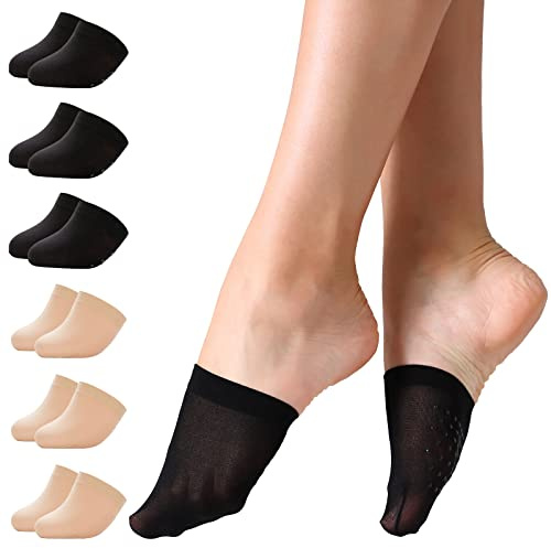 MANZI 6 Pairs Toe Topper Women Socks Half Noshow Seamless Socks(3 Black+3 Nude, One Size)