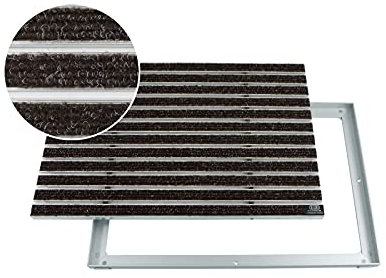 Emco Eingangsmatte Diplomat Rips braun 12mm + ALU Rahmen Schmutzfangmatte Fußabtreter Antirutschmatte, Größe:100x50cm