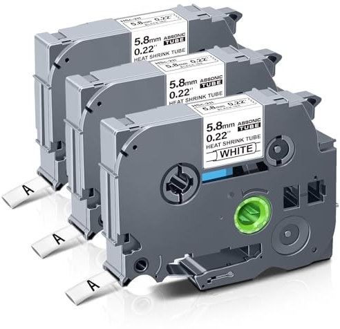 Absonic Etikettenband für Brother Hse211 Hse-211 Hs-211 P Touch Schrumpfschlauch, Etikettenband, 5,8 mm, Schwarz auf Weiß, für PT-E500, PT-E300, PTH300, PT-E550W, PT-P750WVP, 3er-Pack