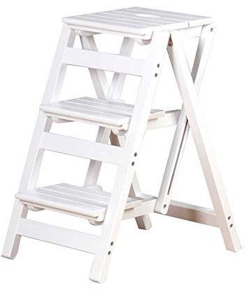 WYF-ZB Escaleras de Madera sillas Plegables de 3 Pasos taburetes for la Cocina o la Oficina de Estudio, escaleras portátiles de heces for Adultos y Niños Cubierta de Madera Subida Escalera, Blanca