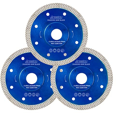 Diamond Tile Cutting Disc 125mm, Angle Grinder Diamond Saw Blade Super Thin Mesh Turbo Porcelain Ceramic Cutting Disc Blade for Clean Cutting Tiles Porcelain Granite Marble Ceramics (3 Pack, 5)