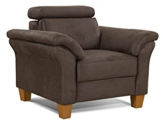 Cavadore Sessel Ammerland / Polstersessel im Landhausstil mit Federkern + verstellbarer Kopfstütze / 101 x 84 x 93 / Wildlederoptik, Braun
