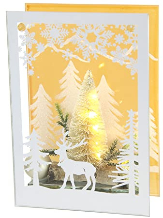 Dekoriertes Dekoobjekt aus Glas mit LED Licht weißer Mini Tannenbaum Lampe Stimmungslicht Lichterkette Weihnachtsdeko 3D Bild Dekoration Weihnachten Tischdeko Ornamente 3D Bild Geschenk Dekoration