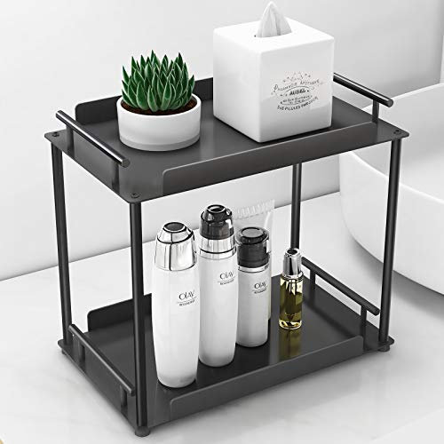 FEILERN 2 Tier Gewürzregal Stehend, Schrankregal Tischregal Küchenregal Organizer Schwarz für Kleines Küchenregal Arbeitsplatte, Standregal Badezimmer Aufbewahrung, and Kaffeebar Organize
