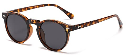 Gleyemor Vintage Polarized Sunglasses for Men UV400 Protection Retro Round Sunglasses Hand-crafted Acetate Frame (Tortoise Frame/Grey Lens)