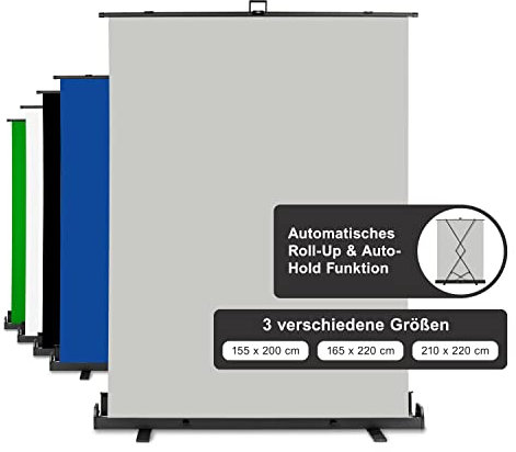 Walimex Pro Roll-Up Panel 165x220 cm Photo Background Grey I Lienzo fotográfico portátil, Independiente para sesiones de Retrato, Estudio fotográfico y Streaming I Efecto Chromakey I Caja metálica