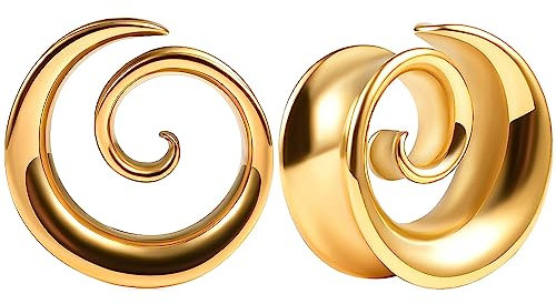 Vankula Ohr Flesh Tunnel Saddles Plug Spirale Edelstahl für Gestreckte Expander Ohrpiercing 16mm(5/8) Gold