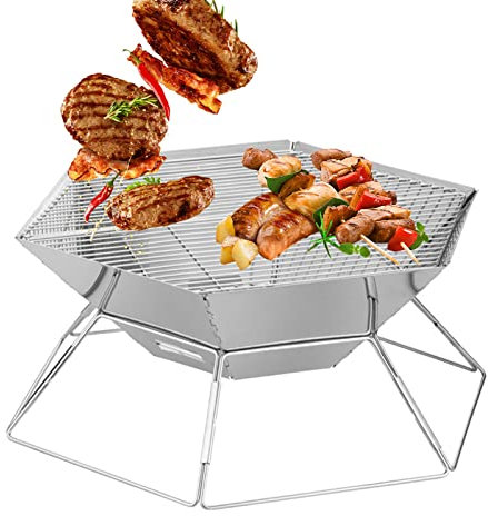 Tuzsocr Barbecue Portable,Pliable INOX BBQ Grille pour Pique-niques,Barbecue au Charbon Portable,avec Sac de Rangement portatif,pour 3-5 Personnes,pour Pique-Nique,Voyage,Jardin,Camping,Camping