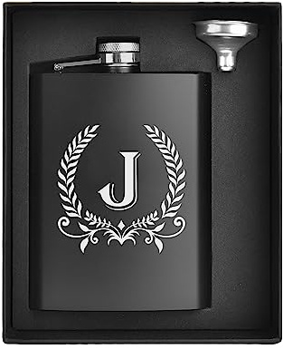 ELEGANTPARK Hip Flasks for Liquor for Men with Initials Monogrammed Gifts for Men Birthday Personalized Gifts for Him Groomsmen Dad Engraved Hip Flask with Funnel 8 OZ Letter J