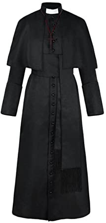 HOOUDO Mittelalter Kleidung Damen Halloween Priester Mittelalter Retro Cosplay Kostüm Volltonfarbe Knopf Maskerade Kostüm Lederweste Herren Mittelalter