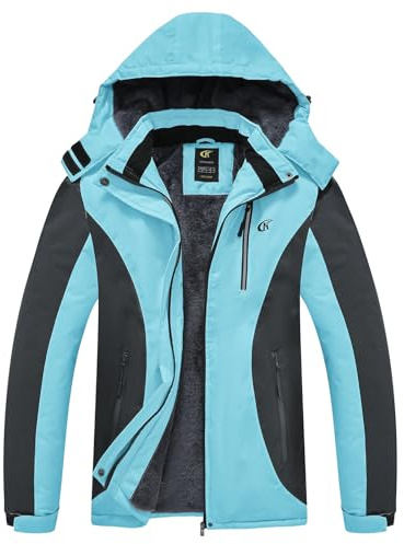 Pdbokew Women's Ski Jacket Insulated Snow Jackets with Reflective Strip Blue Large