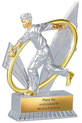 12 cm XS Petanque Pokal - Boulespieler Trophae - Boccia Award Silber/Gold | Resin Preis fuer Bouleturniere und Bosseln, Individuell mit Wunschtext Gravur, Kompakte Spielerfigur mit Boulekugel