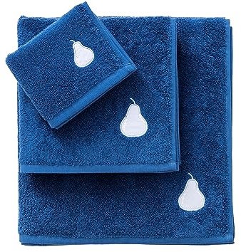 UNITED COLORS OF BENETTON. Set Toallas 3pcs: Toalla de tocador (30x50cm) + Toalla de Manos (50x90cm) + Toalla de baño (70x140cm) 450gsm 100% Algodon Azul Oscuro con Pera Azul cl