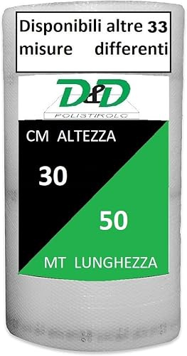 D. & D. Polystyrol, Luftpolsterfolie für Verpackung und Versand – Made in Italy – Luftblasen zum Schutz, Polsterung, Verpackung von Gegenständen im Transport (H 30 cm x 50 mt/l)