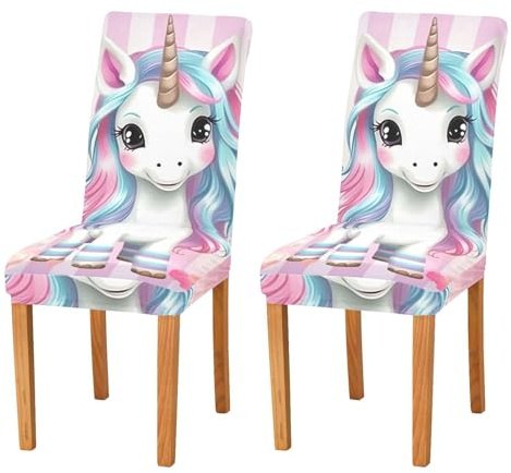 JUMBEAR Schöne Einhorn-Stuhlhussen für Esszimmer, Stretch-Stuhlhussen, abnehmbar, waschbar, staubabweisend, dekorativer Sitzschutz, 2 Stück