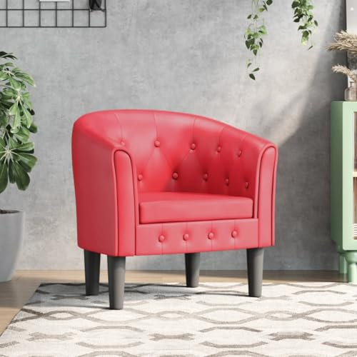 Festnight Clubsessel Kunstleder Rot Loungesessel Sessel Clubsessel Cocktailsessel Loungesessel Wohnzimmer Kleiner Sessel Armlehnen Loungesessel Möbel Bürosessel