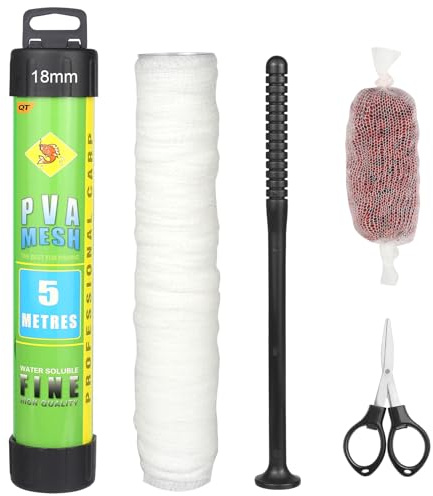 Annyswit Kit de malla de PVA 5m con tijeras y embudo, sistema de émbolo, bolsas de PVA 18/25/37mm, accesorios de pesca de carpa