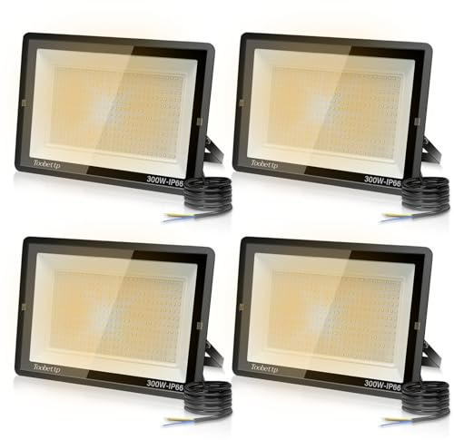 4PCS Foco LED Exterior 300W, 30000LM Super Brillante, 3000K Blanco Cálido | Foco Proyector LED, IP66 Impermeable, IluminacióN De Exterior, Floodlight Para Patio Jardín, Garaje, Terraza, Campo,Fábrica