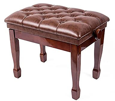 RWRAPS Klavierbank aus echtem Leder, höhenverstellbare Klavierbank mit Staufach, 58 x 41 x 48–58 cm, Teak (Teak)