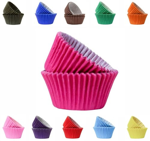 LARRYROO Moules à cupcakes colorés et brillants, moules à gâteaux en papier résistant à la graisse 50 mm (50, rose vif)