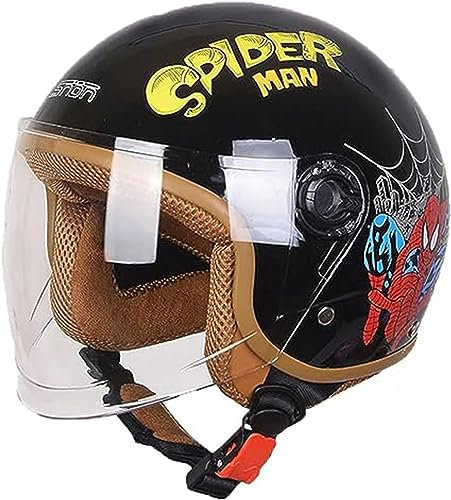 Kinder Four Seasons Motorrad-Halbhelm Retro 3/4 Jethelm Jugend Jungen Mädchen Vintage Elektro-Halbhelm ECE-Zertifizierter Moped-Jet-Kinderhelm B,48-56CM