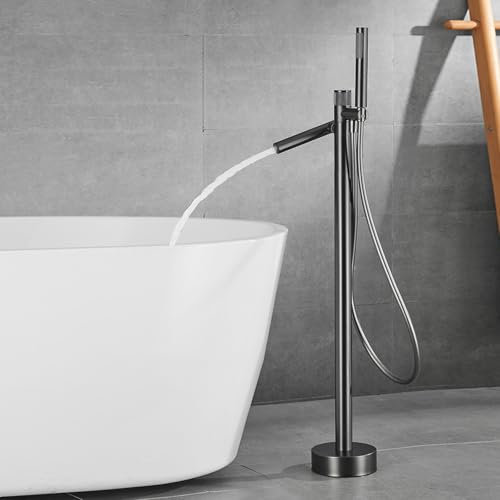 XJTNLB Rubinetto per Vasca Freestanding Grigio Miscelatore Doccia con Deviatore e Doccetta Bocca Girevole a 360 ° Rubinetteria Doccia