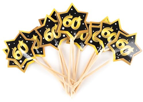 Tiwoca - Set di 60 decorazioni per feste di compleanno, 60 pezzi, colore nero/oro