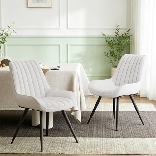 Hawthyhome Esszimmerstühle 2er Set Polsterstühle Weiß | 10 cm Dicke Sitzkissen,Künstlicher Stoff; Rückenlehne,Moderne Sessel Metallbeine