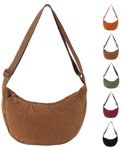 ZENGSING Damen Cord Crossbody Bag, Halbmond Tasche Umhängetasche,Damen Halbmond Tasche Schultertasche Mit Schultergurt Einstellbar Lässige Umhängetasche aus Cord für jeden Anlass