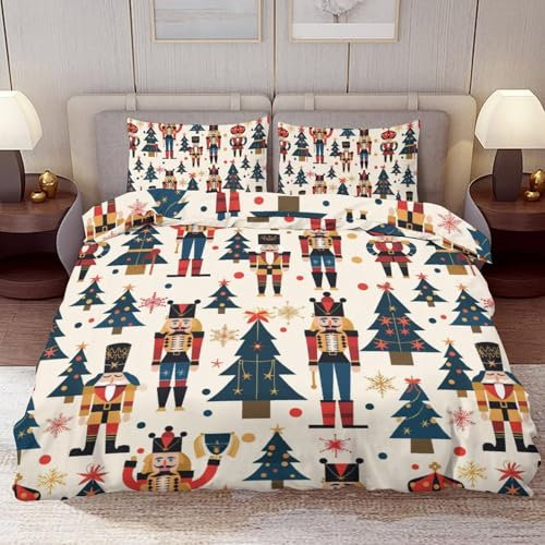 Delerain Comforter Set Queen Size, Nutcracker Christmas Tree 3-Piece Bedding Set for Women Men Modern Soft Microfiber Bedroom Set Room Decor, 1 Duvet Cover + 2 Pillowcases