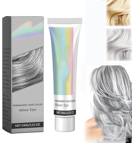 Silver Gray Natural Hair Dye Cream, 2 in 1 Natural Essence Extract Silver Hair Dye, Silver Metallic Hair Dye, Permanent Hair Dye, For Daily & Cosplayer & Party (1pcs)